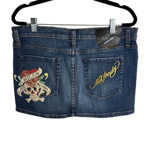 Ed Hardy Dresses & Skirts - Ed Hardy Embellished Jean Mini Skirt Size 30